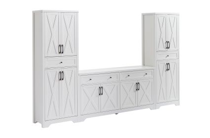 TV Cabinet Set Multifunctional TV Wall, One TV Cabinet And Two Sideboards For Living Room, White,  108.7L X 15W X 68H. (Option: White)